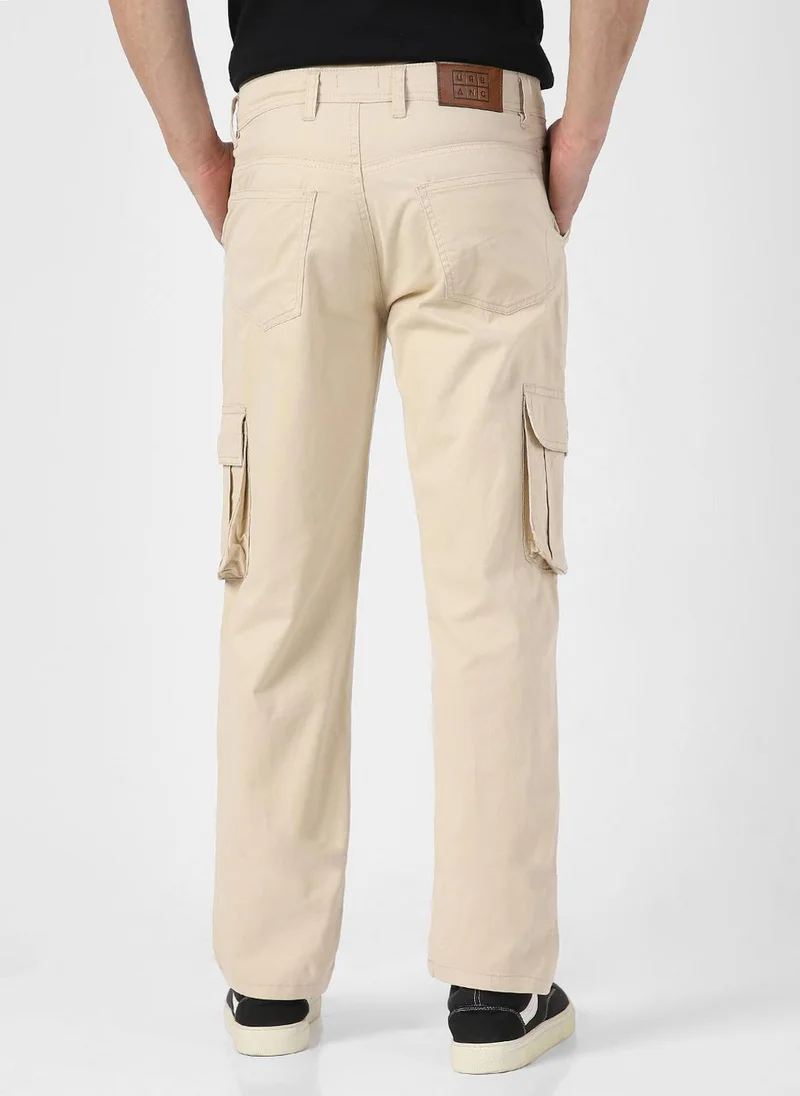 Urbano Fashion  Urbano Fashion Men's Cream Regular Fit Solid Cargo Chino Pant with 6 Pockets for Men | Best Price UAE
